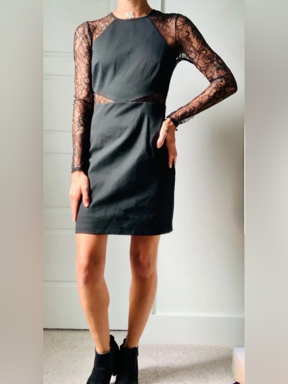 BCBGeneration | Black Dress with Lace Sleeves, 4
